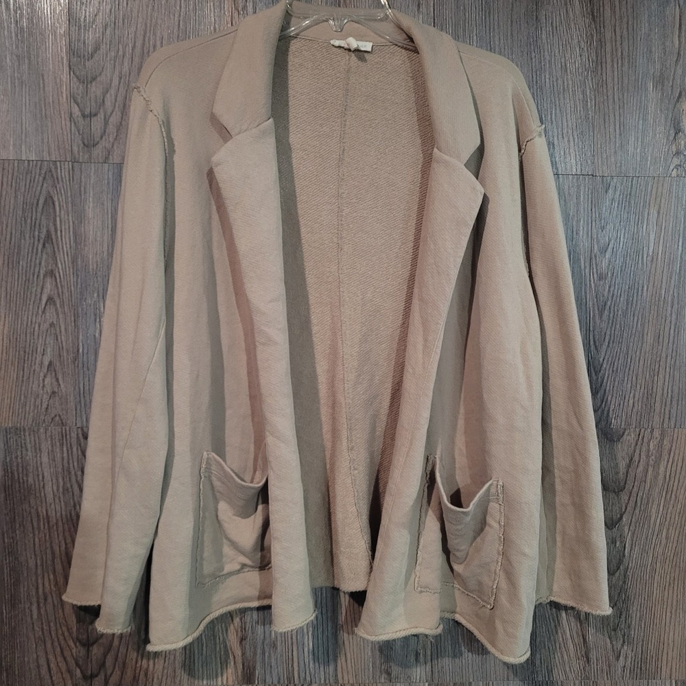 Eileen Fisher Soft French Terry Blazer Jacket Size L Sand Beige Organic Cotton